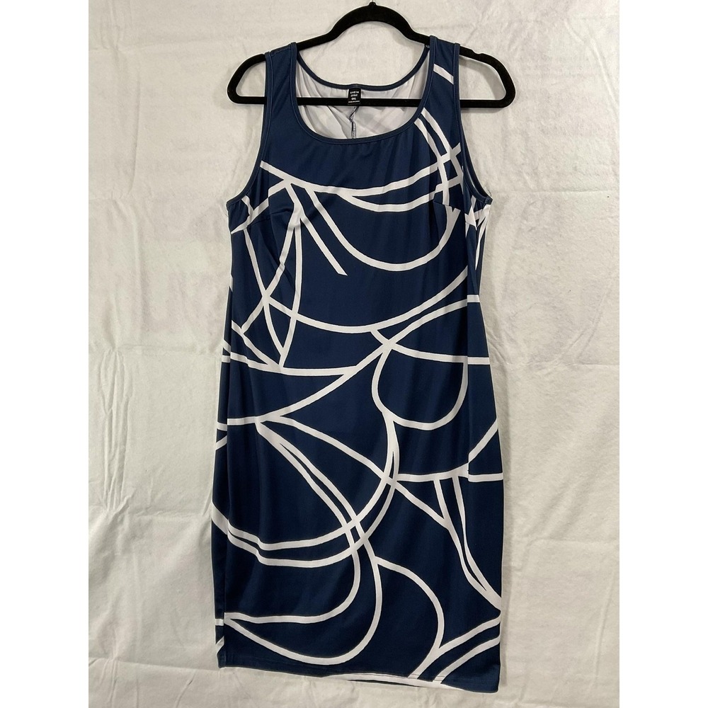 SHEIN Curve Dress Womens 0XL Blue Geometric Sleeveless Bodycon Knee Length